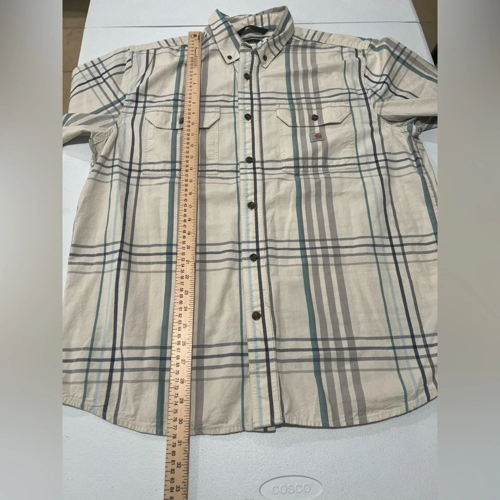 Carhartt Loose Fit Midweight Short-Sleeve Plaid Shirt in Gray Men's Size L
